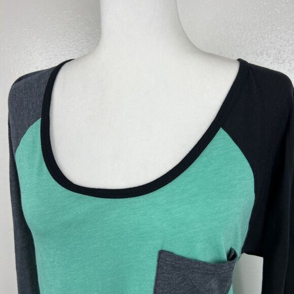Volcom Shirt Women Extra Large Green Black Raglan Lightweight Baseball L/S Tee - Picture 7 of 14
